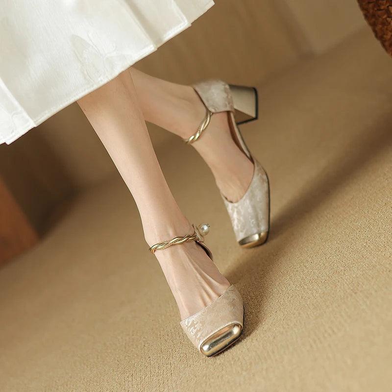 Women Sandals Leather Shoes Square Toe - Sandals - Guocali
