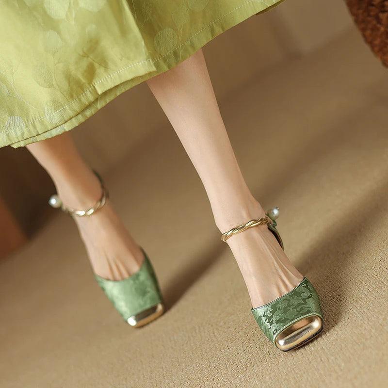 Women Sandals Leather Shoes Square Toe - Sandals - Guocali