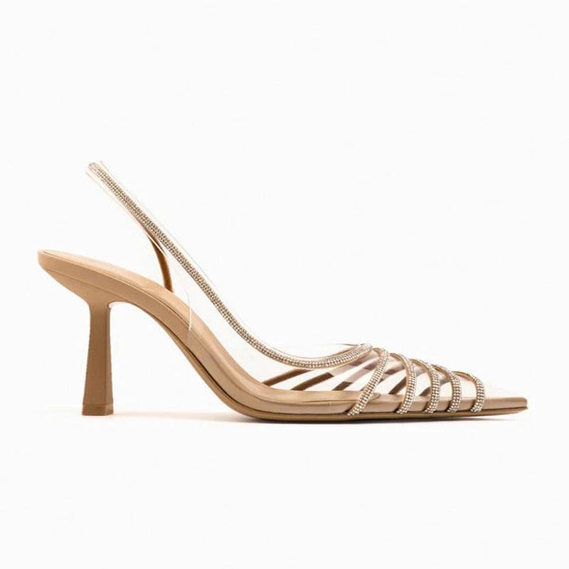 Women Sandals Shiny Rhinestone High Heels Transparent PVC Shoes - Sandals - Guocali