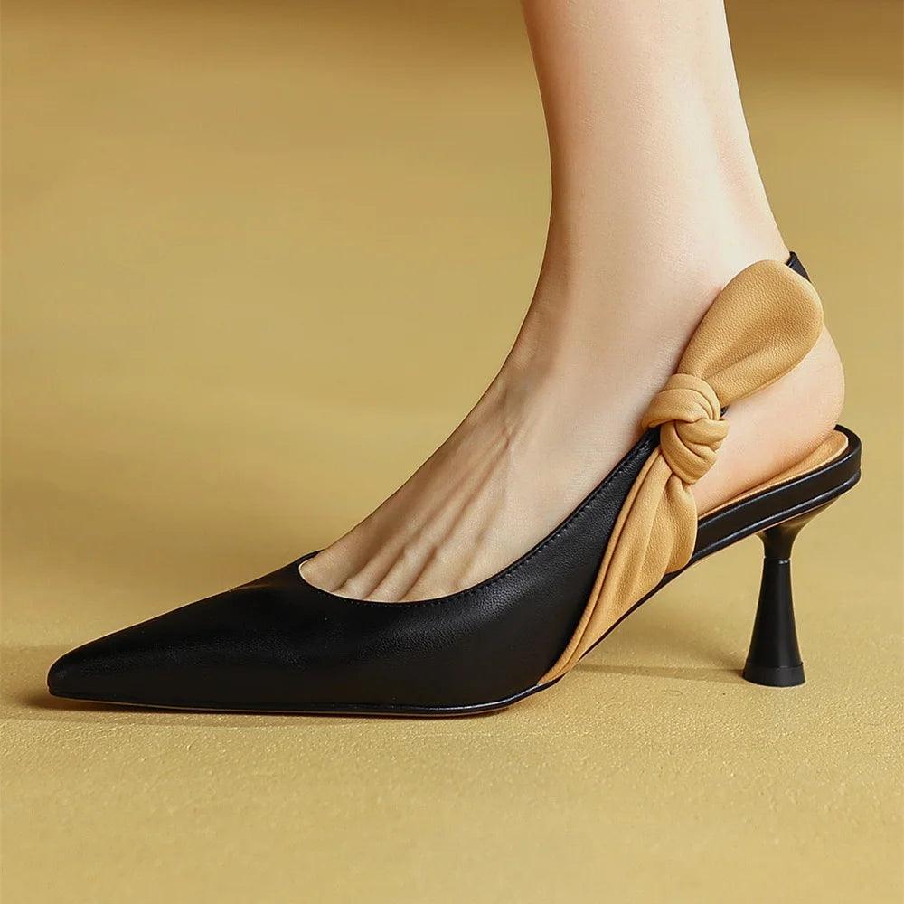 Women Sandals - Slingback Knot Leather Shoes - Sandals - Guocali